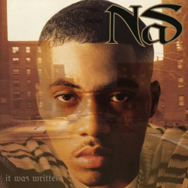 Nas 'It Was Written' album borítója. Arcközelkép, városkép a háttérben.
