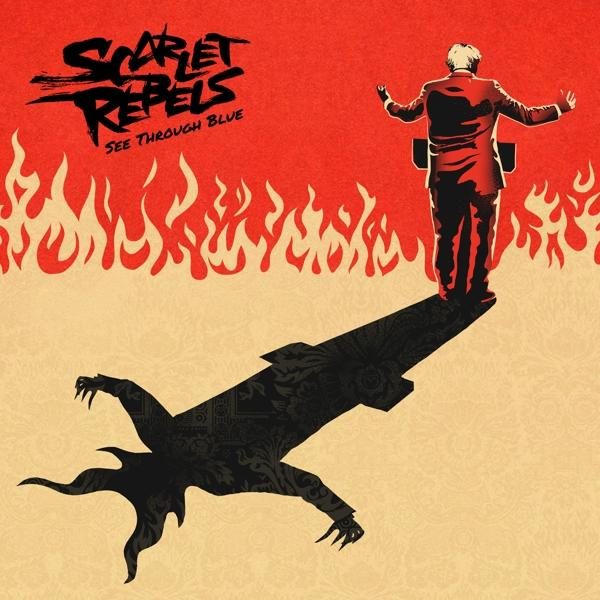 Album borító piros háttérrel és egy sziluett férfival, árnyékkal. Lángok és szöveg.