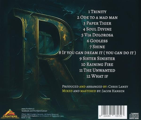 Album-Rückseite mit Titeln und Credits auf dunklem Hintergrund.