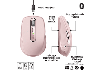 LOGITECH MX Anywhere 3S Sessiz Kompakt Kablosuz Performans Mouse - Pudra Pembe_1