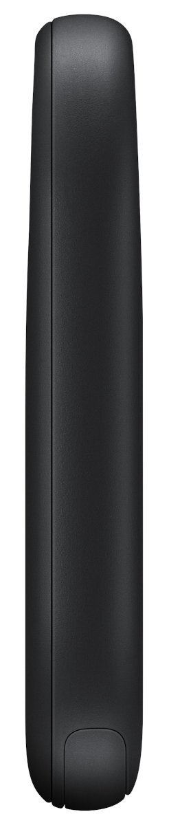 Czarne urządzenie, prawdopodobnie hub inteligentnego domu, na białym tle.