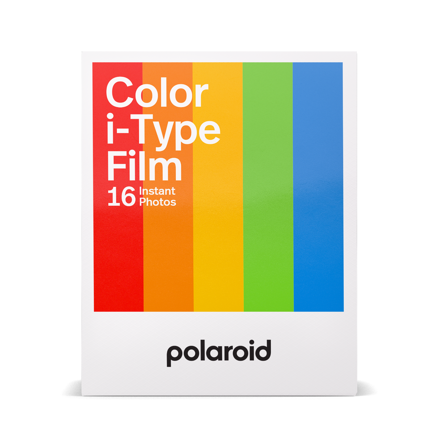 Polaroid color i-Type filmpakket. Een regenboogontwerp met het Polaroid-logo.