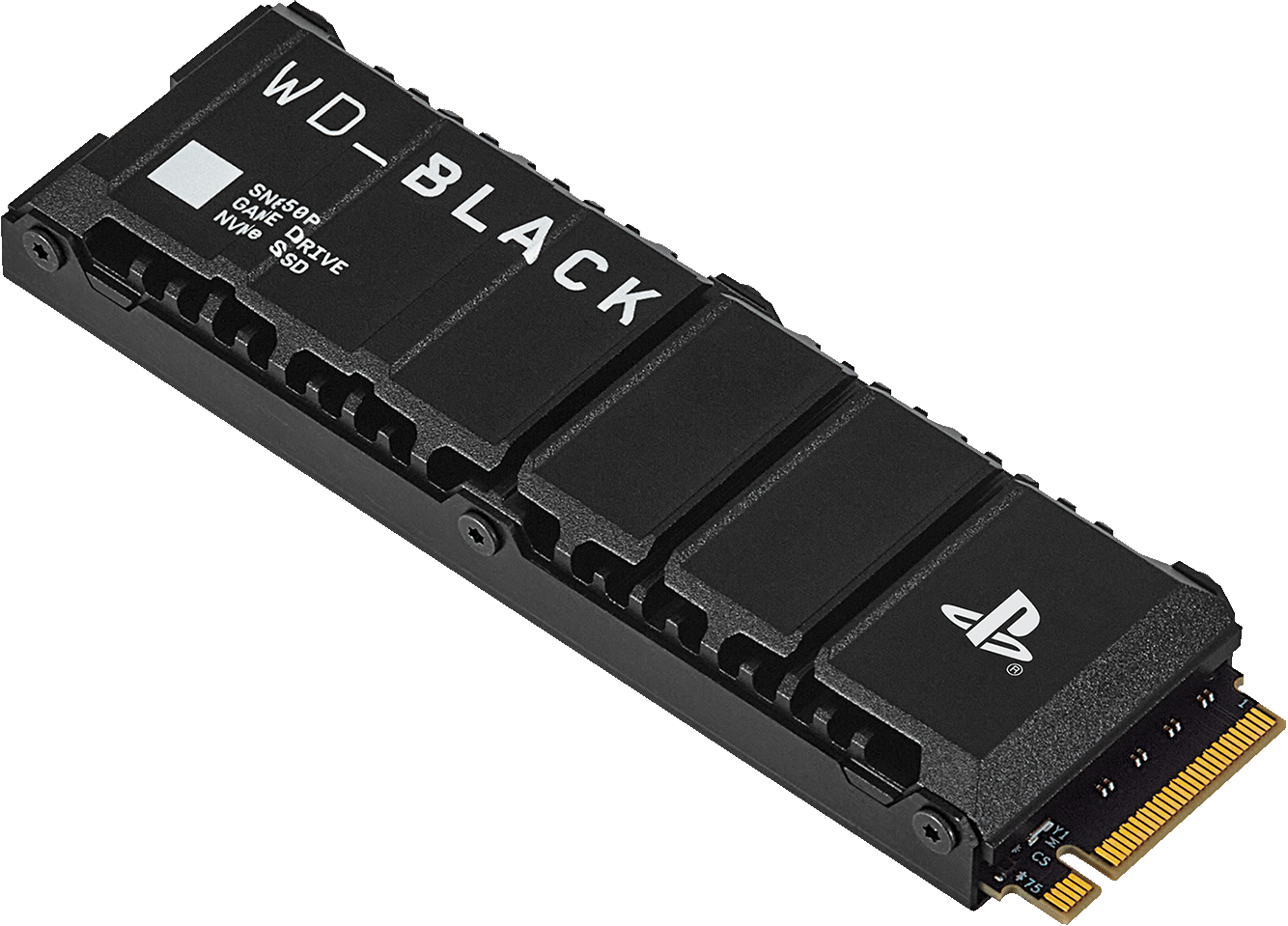 Un disque de jeu WD_BLACK SN750P NVMe SSD noir avec le logo PlayStation.