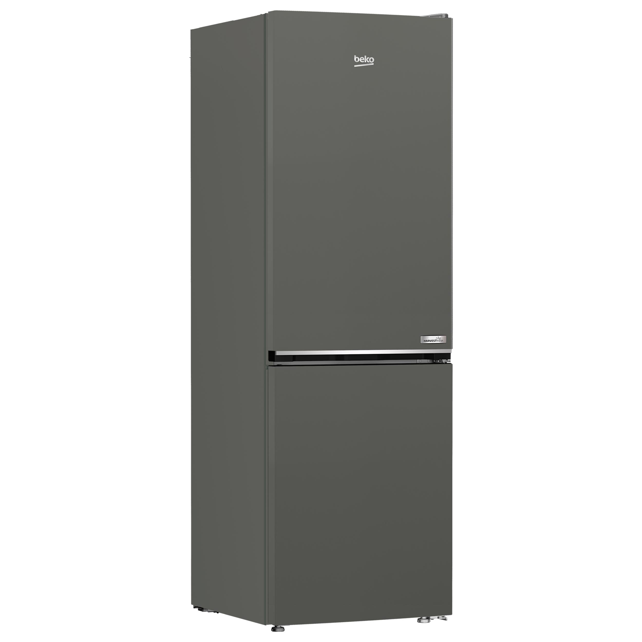 Ein grauer Beko-Kühlschrank, ein zweitüriges Modell.