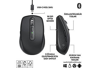 LOGITECH MX Anywhere 3S Sessiz Kompakt Kablosuz Performans Mouse Grafit_1