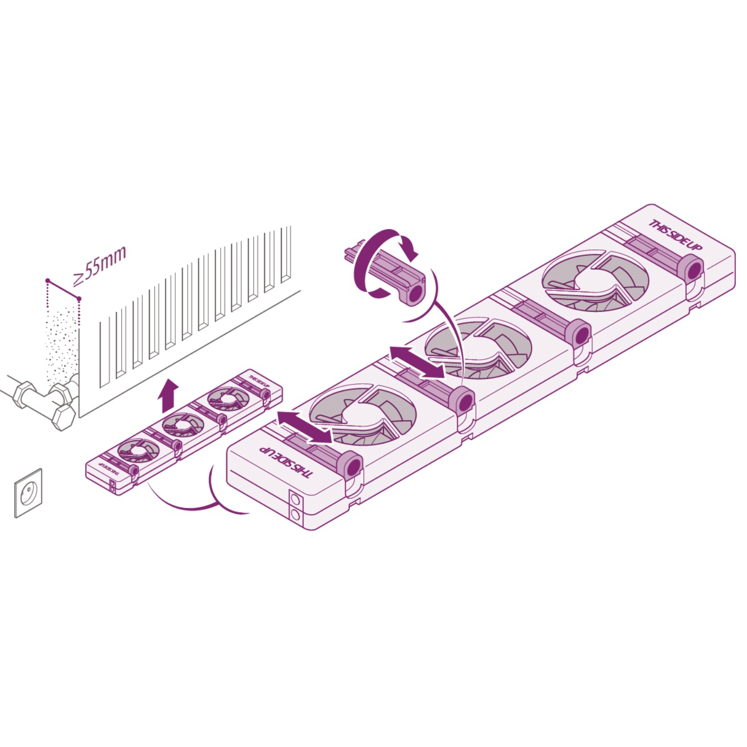 Diagram showing the assembly of a cooling fan system. Various parts and arrows are shown.