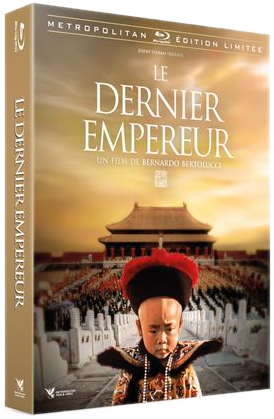 Boîtier Blu-ray : Homme en costume traditionnel, titre 'Le Dernier Empereur', temple en arrière-plan.