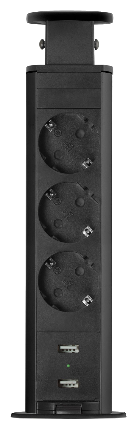 DELIGHT rejtett elosztó 3-as, 2xUSB, matt fekete (20430MBU)