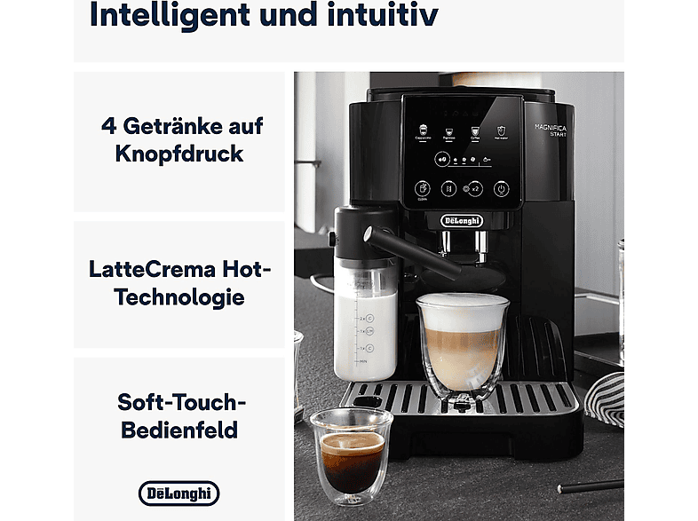DELONGHI Magnifica Start Milk ECAM220.60.B - 4 Kaffeerezepte, cremiger Milchschaum, Direktwahltasten, einfache Bedienung, Kaffeevollautomat Schwarz