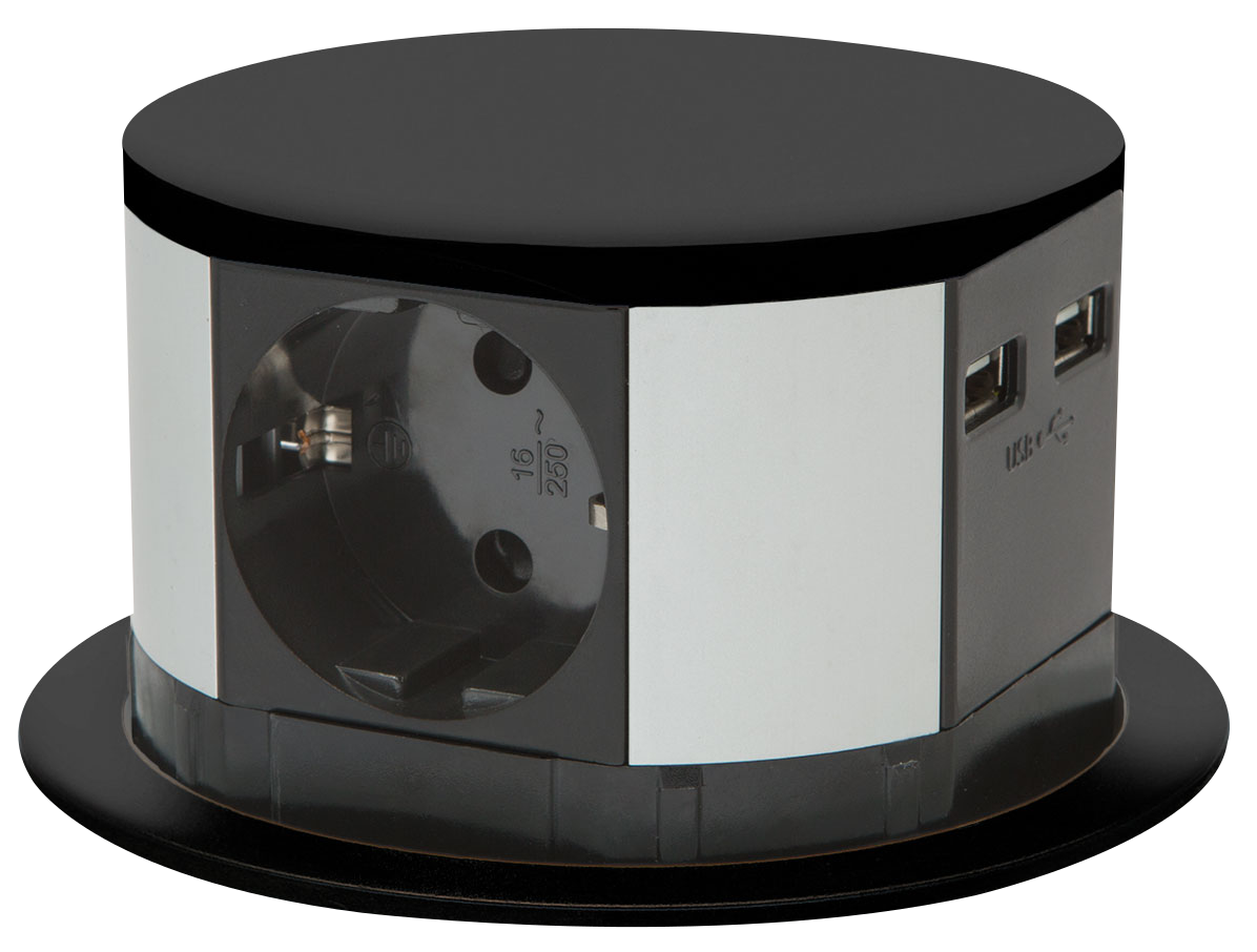 DELIGHT rejtett elosztó 3-as, USB, fekete (20433BK)