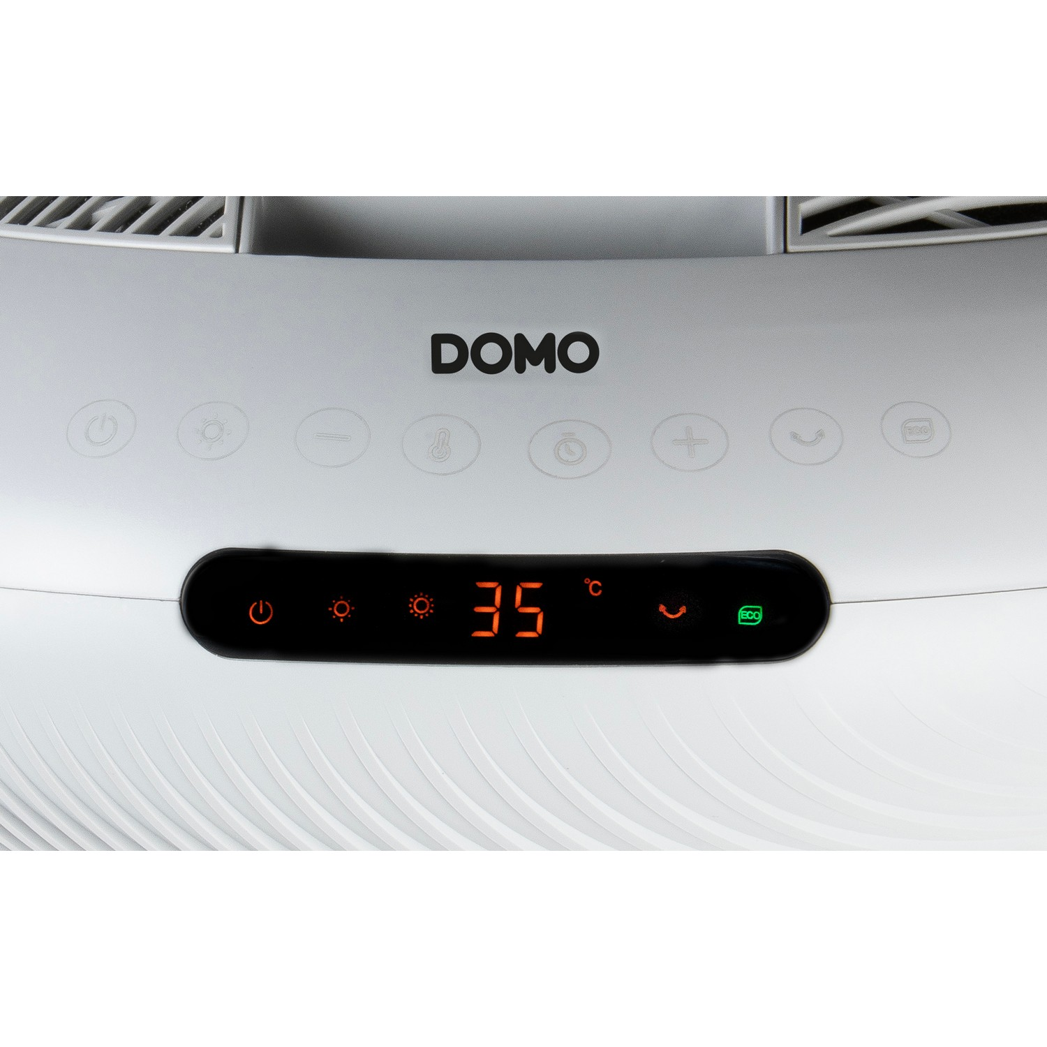 Close-up of the control panel of a white air purifier, displaying settings and a display.