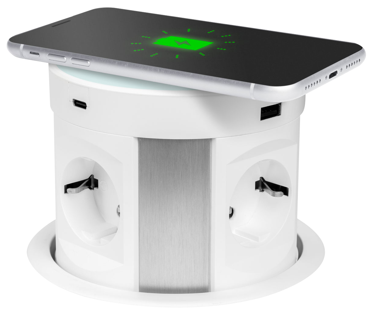 DELIGHT rejtett elosztó 4-es, vezeték nélküli töltés, 2xUSB, 2xType-C, fehér (20434WH)