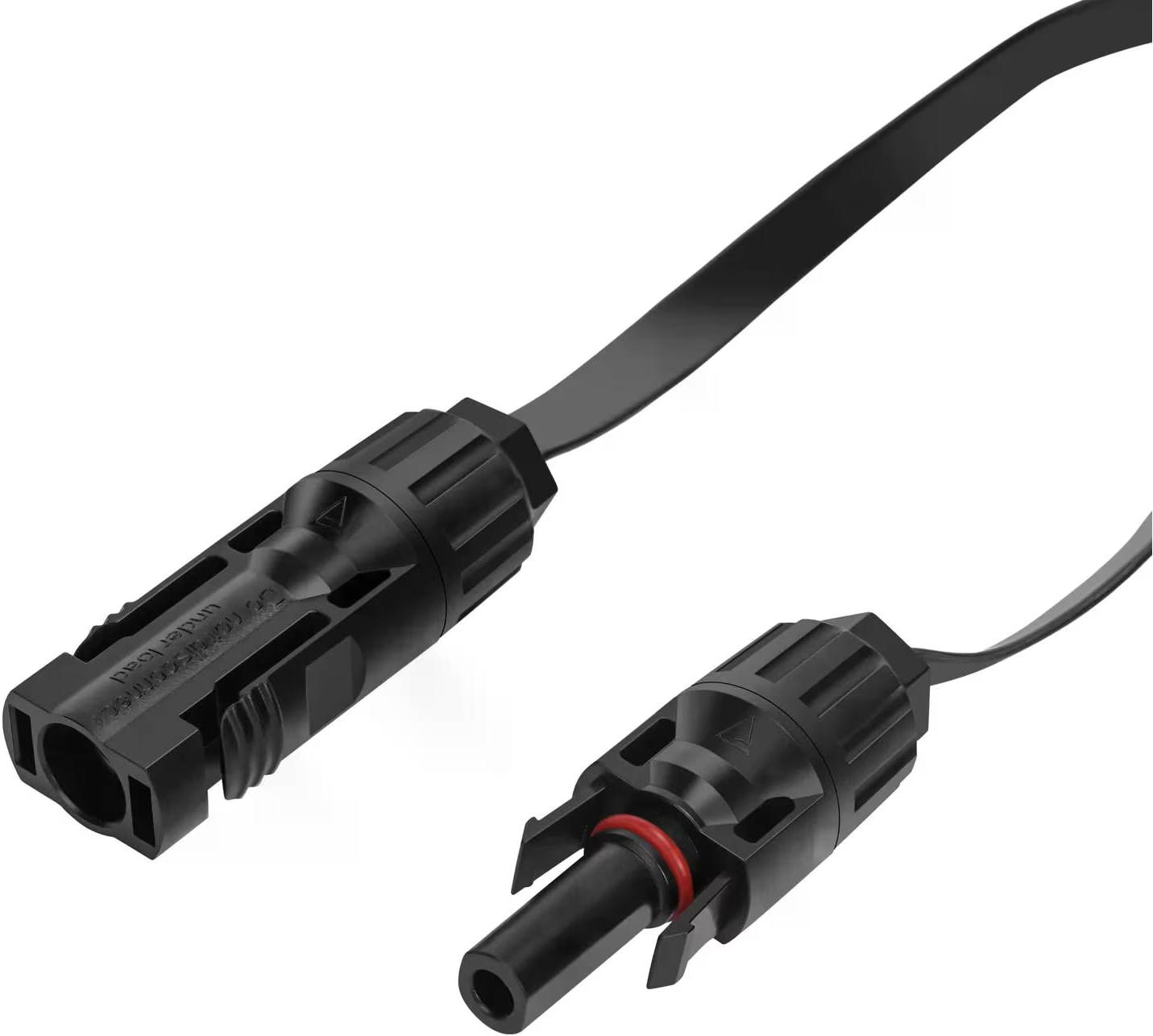 Deux connecteurs de panneaux solaires noirs avec un fil de connexion.