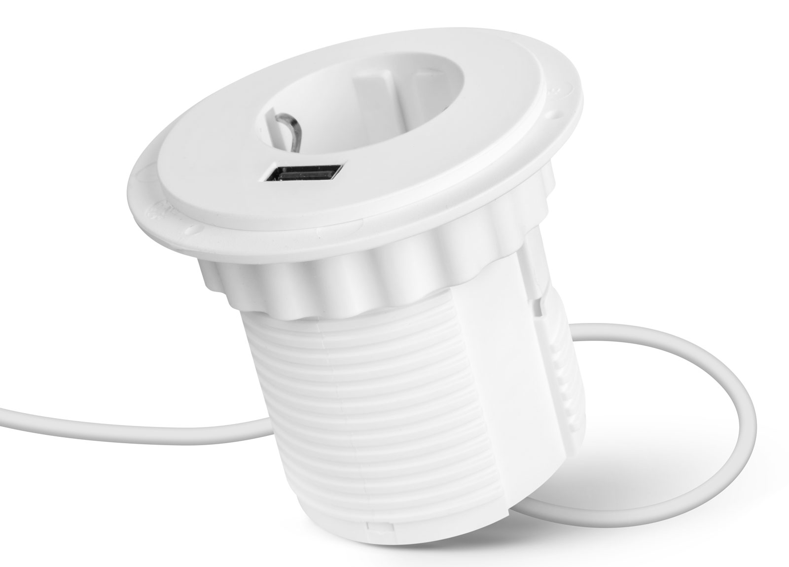 Egy fehér konnektor USB porttal.