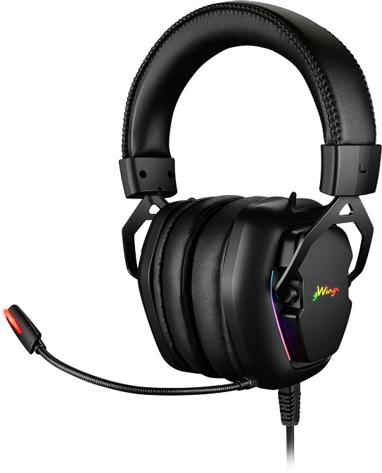 GWINGS GW970HS fejhallgató mikrofonnal, LED világítás, 2x 3,5mm jack, USB tápellátás, fekete