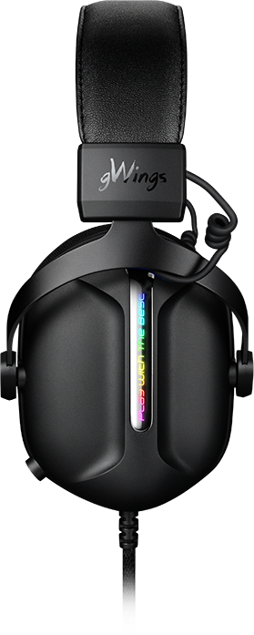 Fekete gaming headset mikrofonnal és színes fényekkel a fülkagylókon.