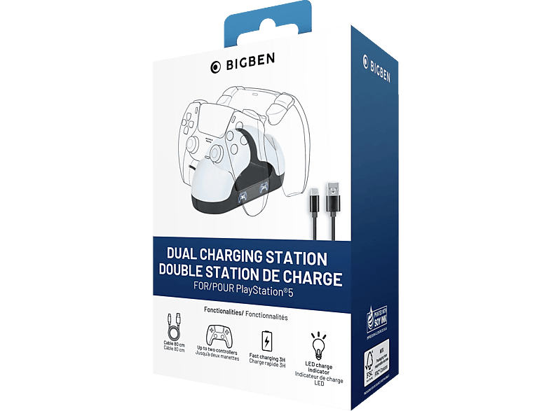 BIGBEN CONTROLLER USB DUAL-CHARGER V3 für PS5, Ladestation für Playstation 5, Weiß/Schwarz