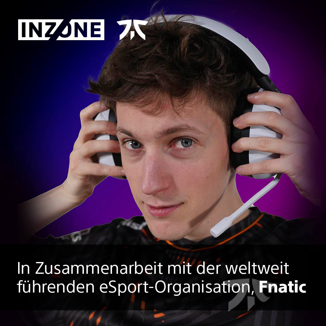 Mann mit Gaming-Headset. Text: INZONE und Fnatic in Partnerschaft.