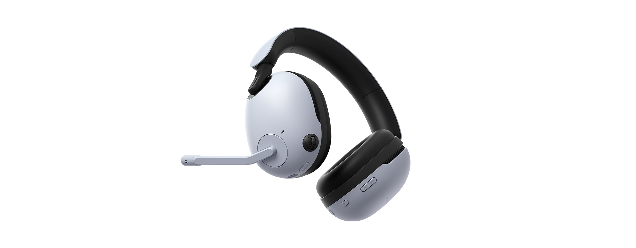 Weißes und schwarzes Gaming-Headset auf weißem Hintergrund.