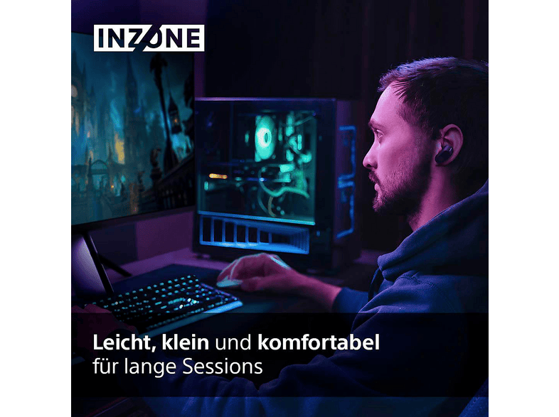 SONY Inzone Buds – True Wireless Noise Cancelling-Ohrstöpsel für Gaming – 360° Spatial Sound, ANC, 24 h Akkulaufzeit, geringe Latenz, Mic mit KI, Schwarz; True Wireless Kopfhörer — Foto 3 von 5