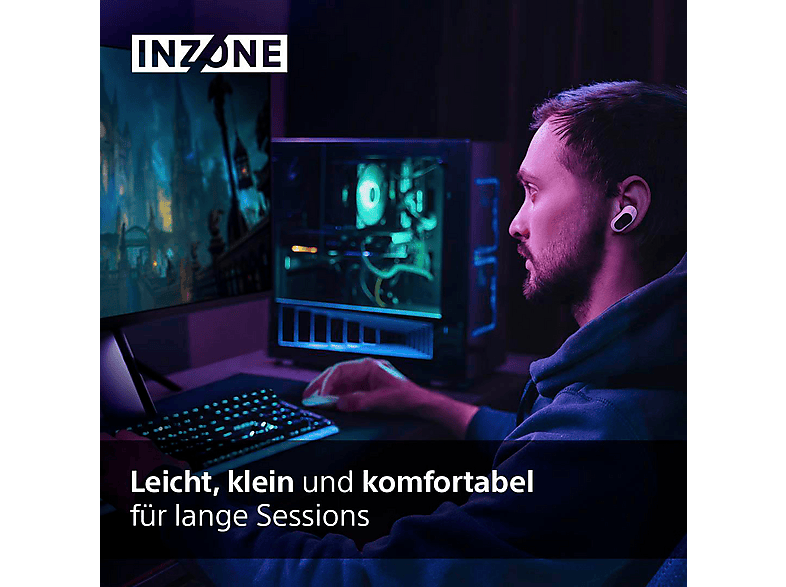 SONY Inzone Buds – True Wireless Noise Cancelling-Ohrstöpsel für Gaming – 360° Spatial Sound, ANC, 24 h Akkulaufzeit, geringe Latenz, Mic mit KI, Weiß; True Wireless Kopfhörer — Foto 3 von 5