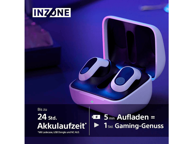 SONY Inzone Buds – True Wireless Noise Cancelling-Ohrstöpsel für Gaming – 360° Spatial Sound, ANC, 24 h Akkulaufzeit, geringe Latenz, Mic mit KI, Weiß; True Wireless Kopfhörer — Foto 4 von 5