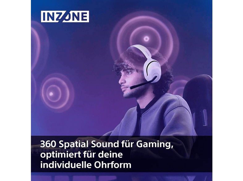 SONY Inzone H5 Kabelloses Gaming-Headset– PC/PS5, 360° Spatial Sound für Gaming, 28 h Akkulaufzeit, geringe Latenz, komfortables Design, Mic mit KI, Weiß; Gaming Headset — Foto 2 von 5