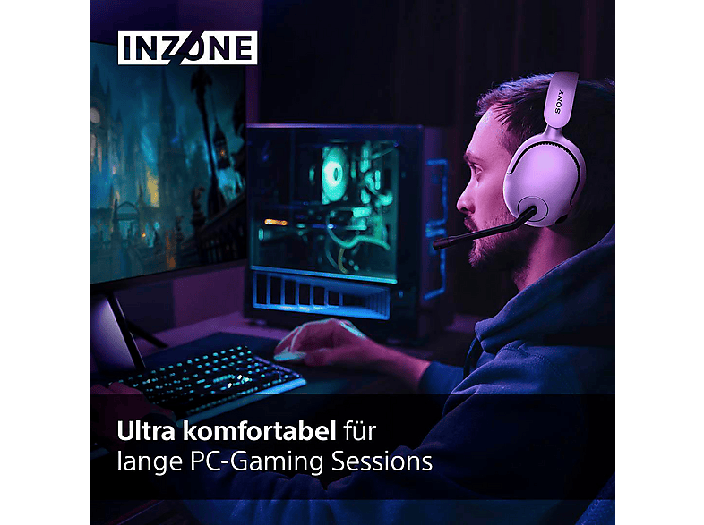 SONY Inzone H5 Kabelloses Gaming-Headset– PC/PS5, 360° Spatial Sound für Gaming, 28 h Akkulaufzeit, geringe Latenz, komfortables Design, Mic mit KI, Weiß; Gaming Headset — Foto 3 von 5