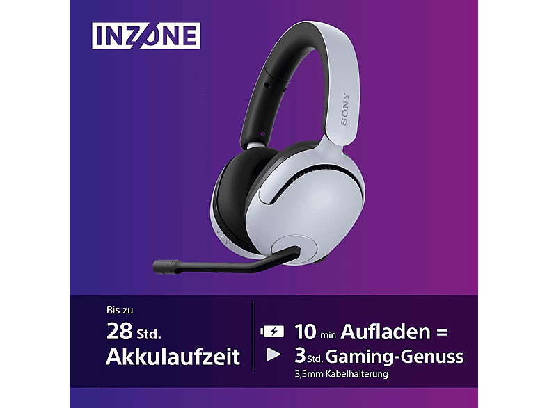 SONY Inzone H5 Kabelloses Gaming-Headset– PC/PS5, 360° Spatial Sound für Gaming, 28 h Akkulaufzeit, geringe Latenz, komfortables Design, Mic mit KI, Weiß; Gaming Headset — Foto 4 von 5