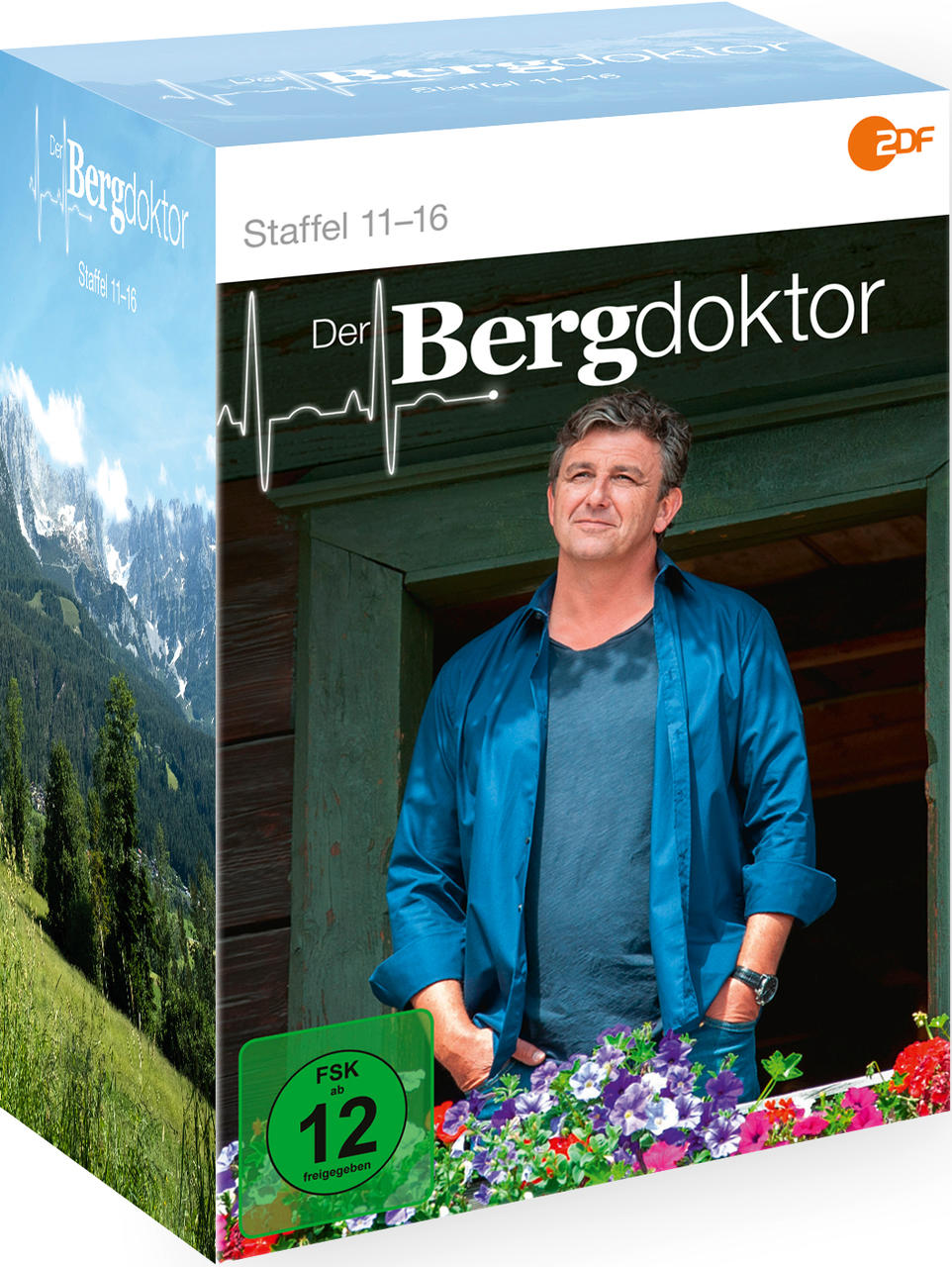 Box-Set einer TV-Serie mit einem Mann auf dem Cover. Grüner Aufkleber sagt 'FSK ab 12'.