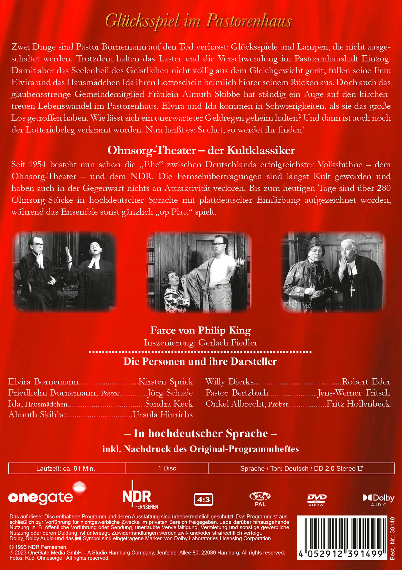 Rückseite einer DVD-Hülle mit Text und Bildern zu einem deutschen Theaterstück.