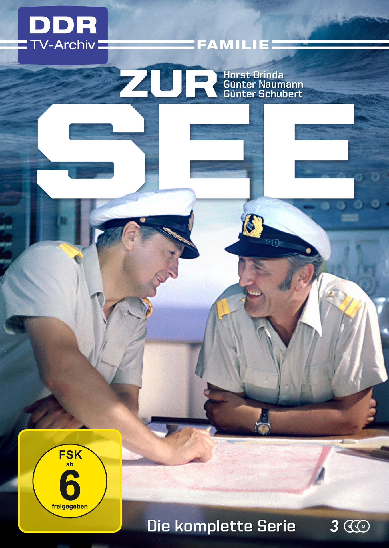 Filmposter mit zwei Männern in Uniform. Der Titel lautet 'Zur See'. Der Hintergrund zeigt das Meer.
