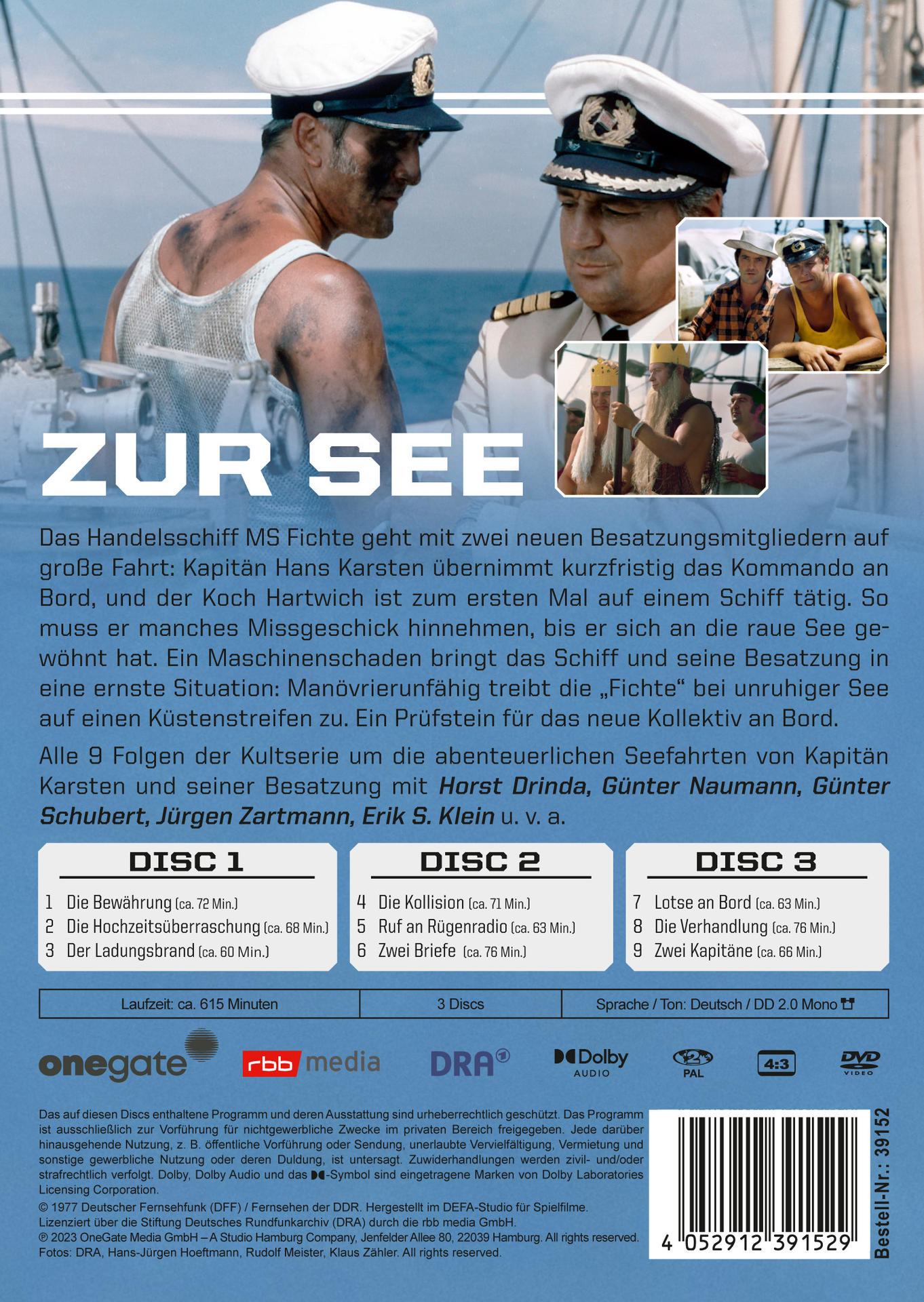 Rückseite einer DVD mit Text und Bildern. Der Titel lautet 'ZUR SEE'. Das Cover zeigt Seeleute.