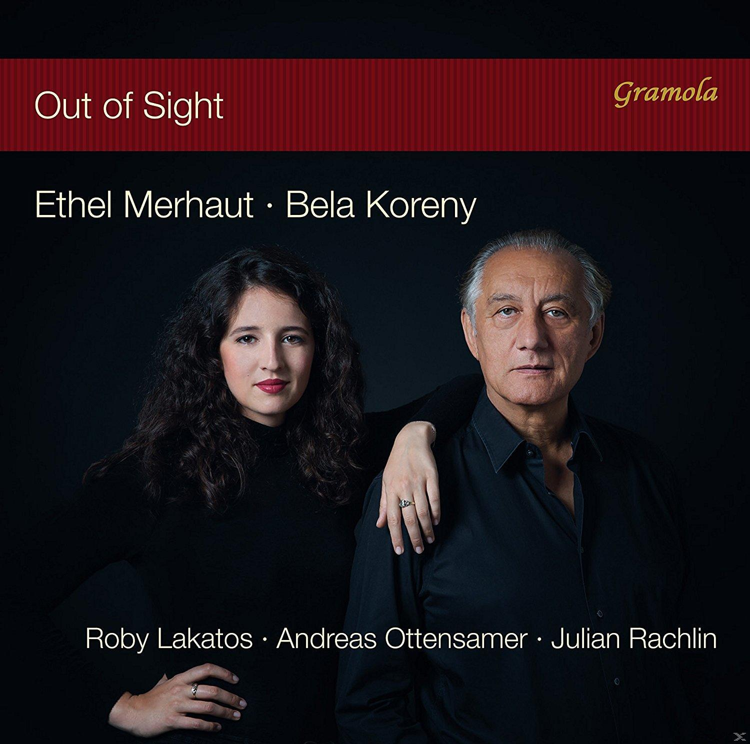 Albumcover mit zwei Personen, Frau und Mann. Text: Out of Sight, Ethel Merhaut und Bela Koreny.