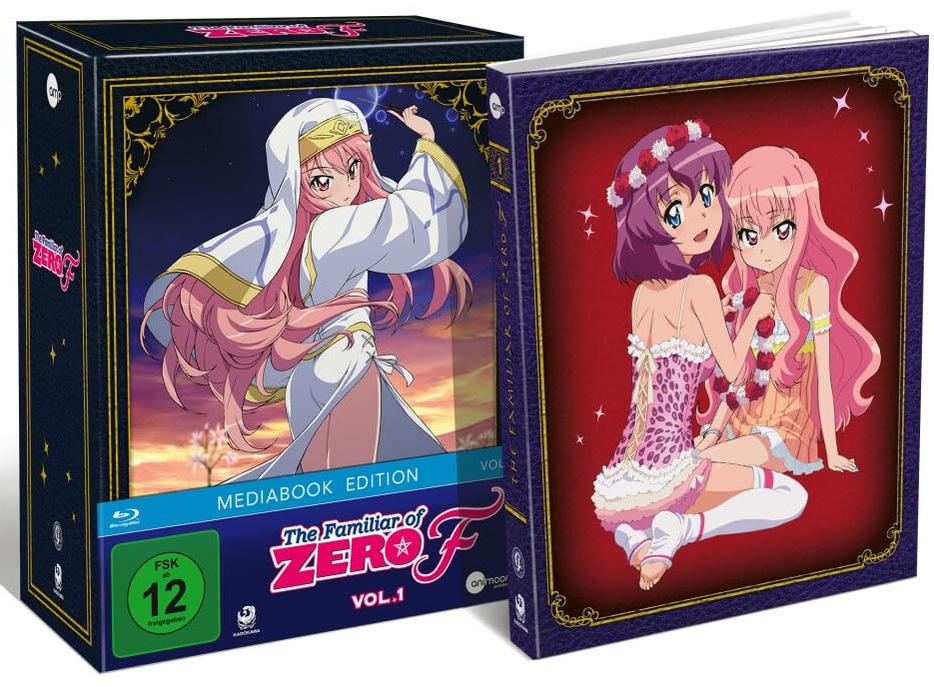 DVD-Box-Set von 'The Familiar of Zero'. Box und Buch werden auf weißem Hintergrund gezeigt.