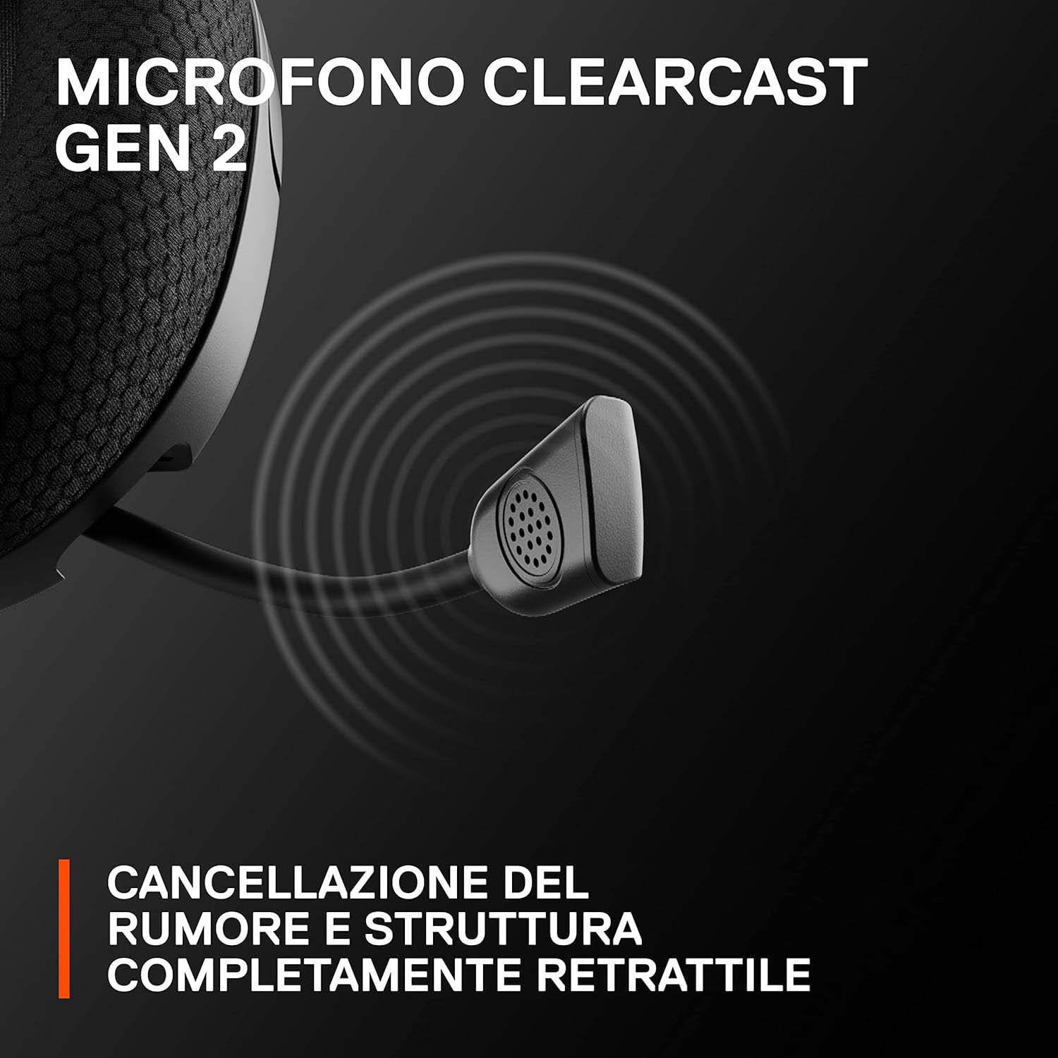 Microfono nero con braccio curvo, testo MICROFONO CLEARCAST GEN 2.