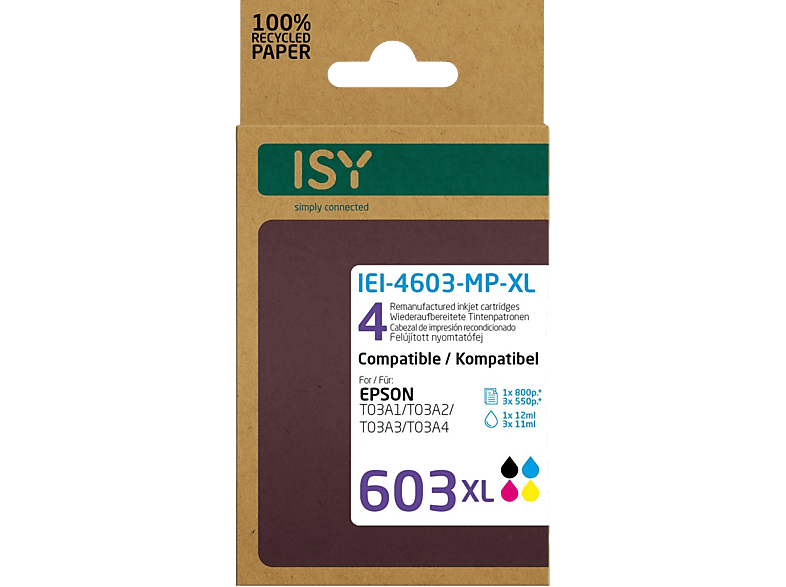 ISY Multipack 4 Cartouches d'encre Epson 603XL