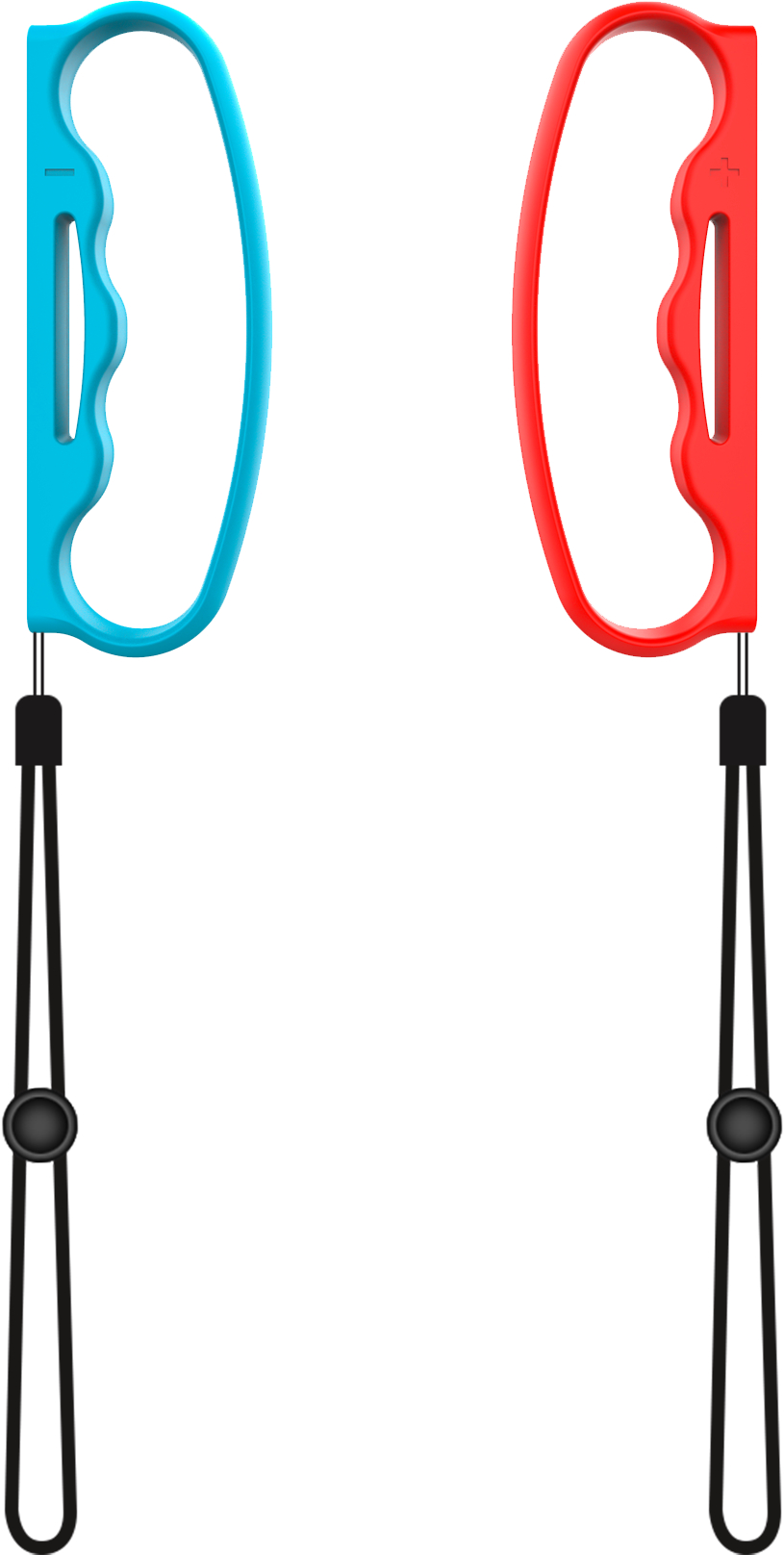 Blaue und rote Nintendo Switch Joy-Cons mit Handschlaufen.