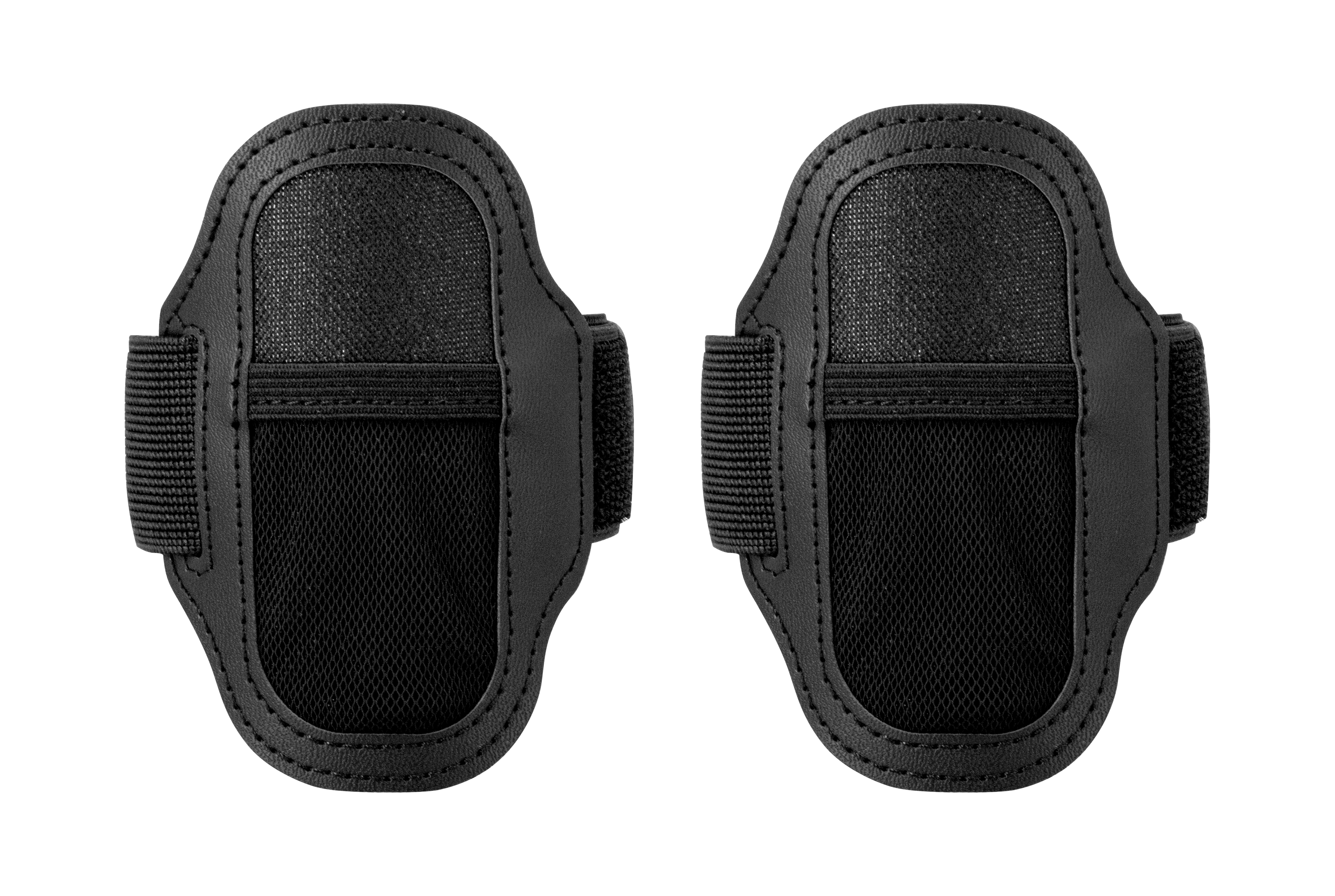 Zwei schwarze Armbänder mit Klettverschluss und Mesh-Bereich.