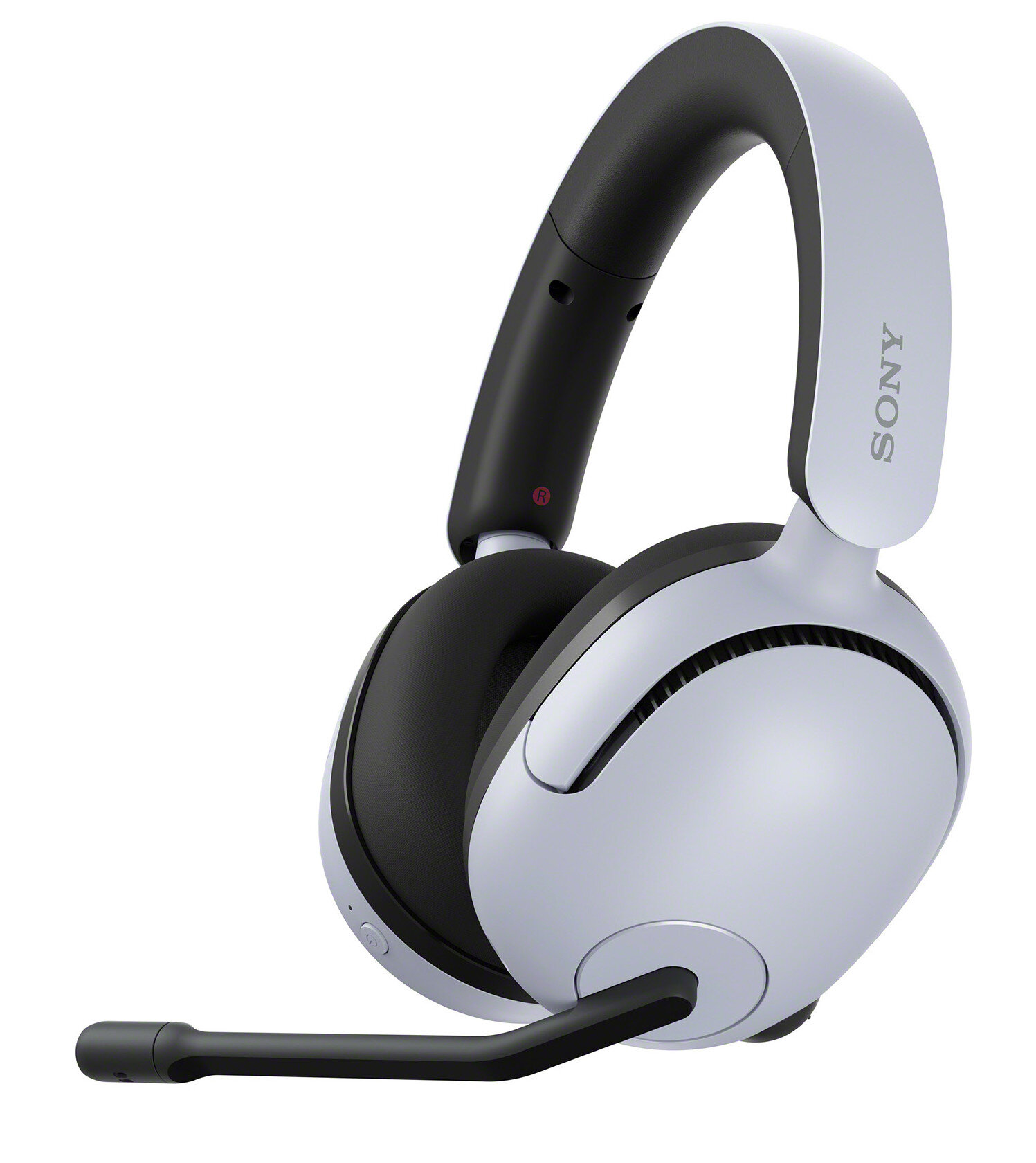 Biało-czarne słuchawki Sony z mikrofonem, odizolowane na białym tle.