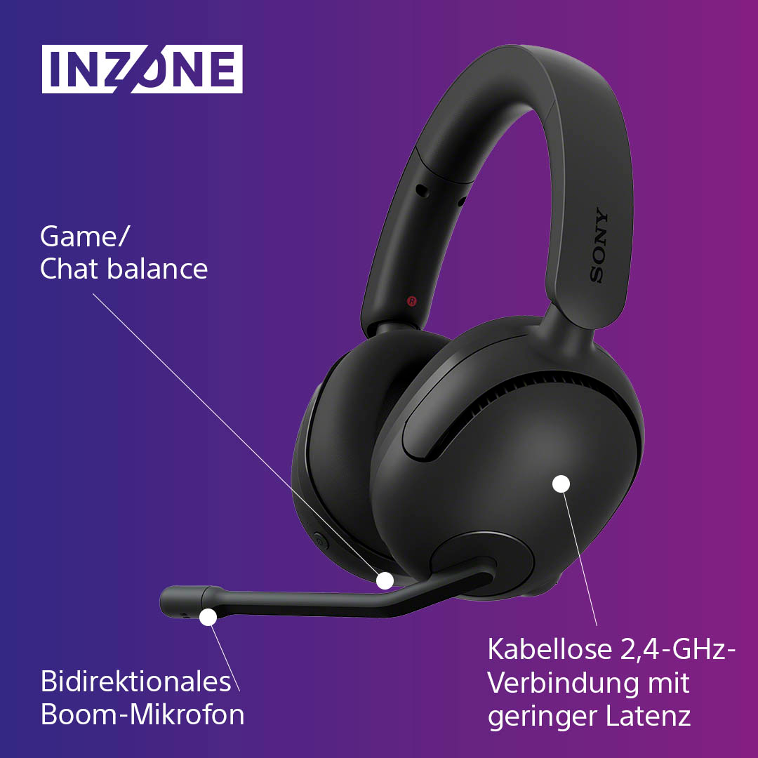 Casque de jeu noir avec un microphone à perche, étiqueté pour l'équilibre jeu/chat.
