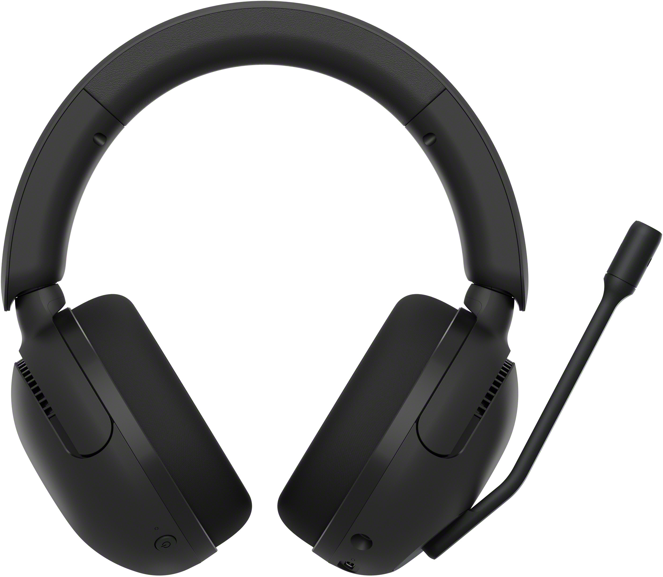 Casque noir avec microphone, prise de vue en studio.