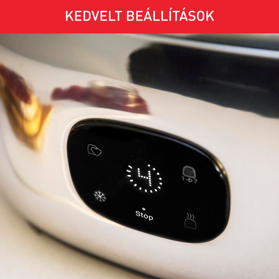 Vezérlőpanel közelképe a digitális kijelzővel, amely az időt mutatja, pirosan kiemelve a tetejét.