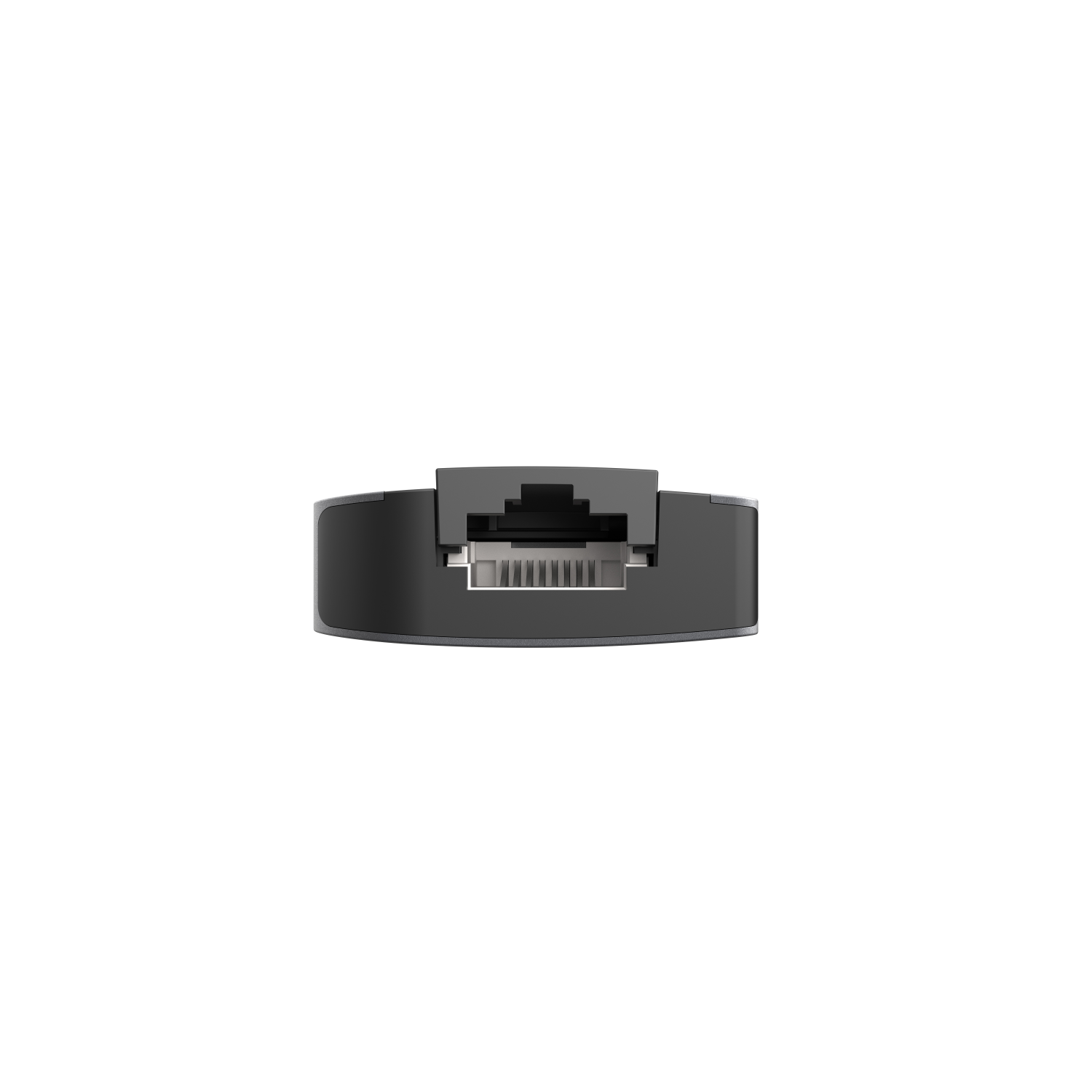 Black network adapter with an ethernet port, isolated on white background.