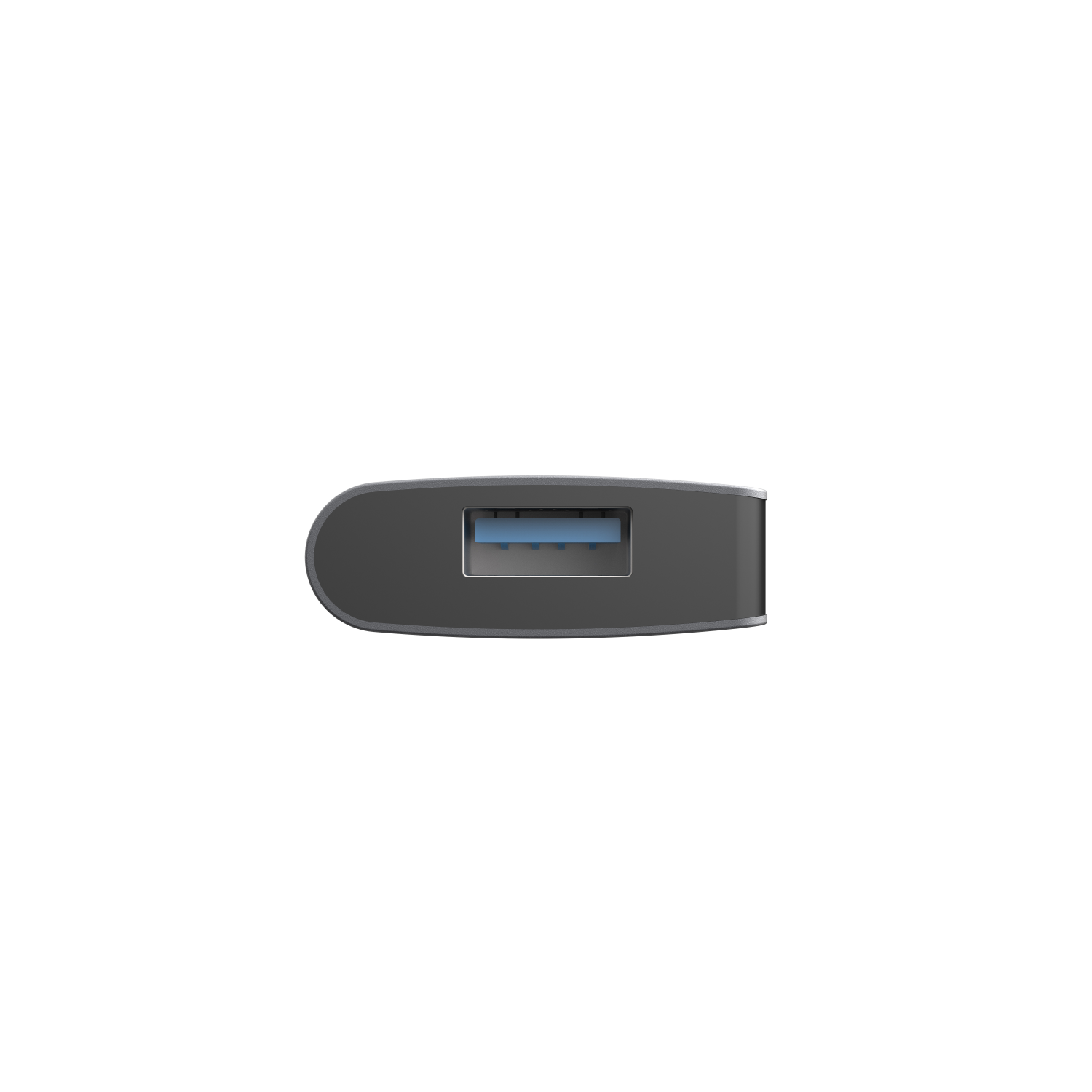 Top view of a black USB hub with one USB port.