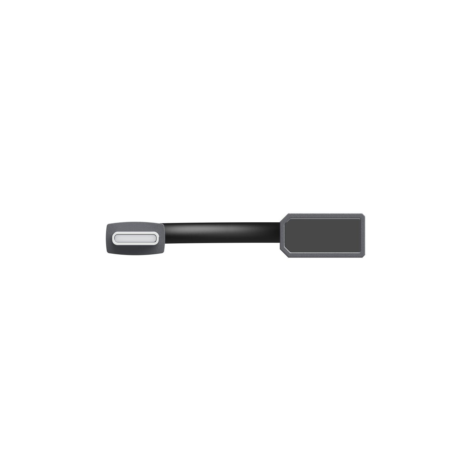 A black USB-C to USB-A cable, viewed from above. The USB-C end is grey and the USB-A end is black.