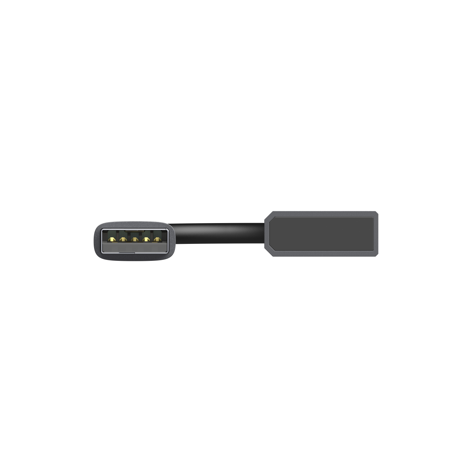 A gray USB-to-USB-C adapter cable. The USB-C connector is on the left.