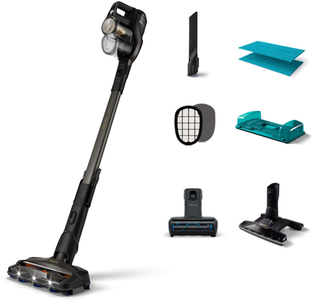 PHILIPS XC8347/01 8000 SpeedPro Max AquaPlus Vezeték nélküli porszívó és felmosó, fekete, 25,2 