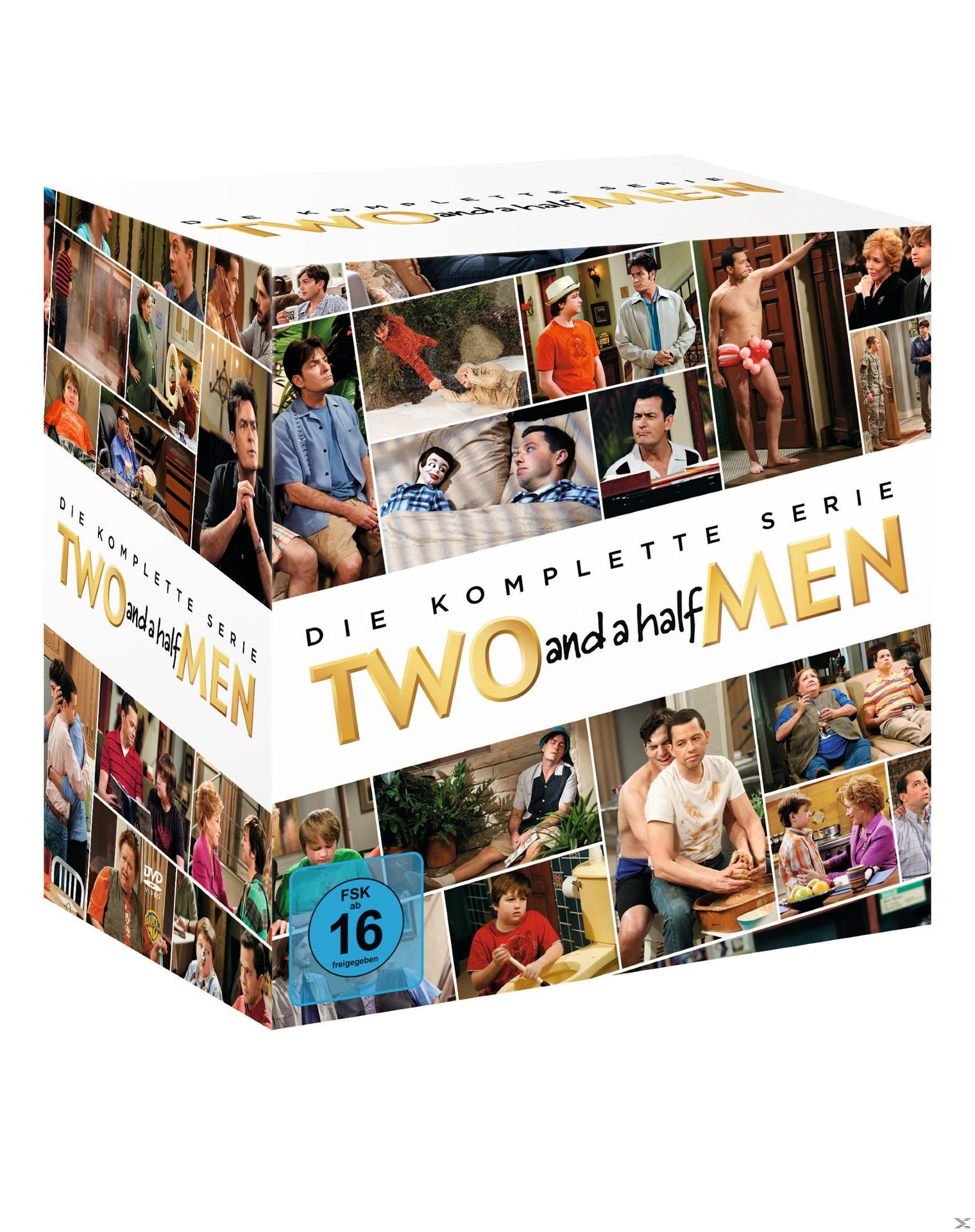 Box-Set mit DVDs von 'Two and a Half Men'. Die Titelseite zeigt Fotos der Besetzung. FSK 16-Bewertung.