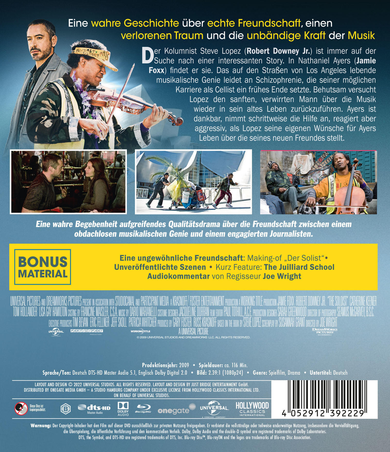 Die Rückseite einer DVD-Hülle mit deutschem Text, mit Robert Downey Jr. und Jamie Foxx.